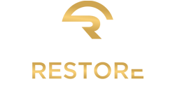 Modern Restore Chiropractic logo with a gold abstract icon