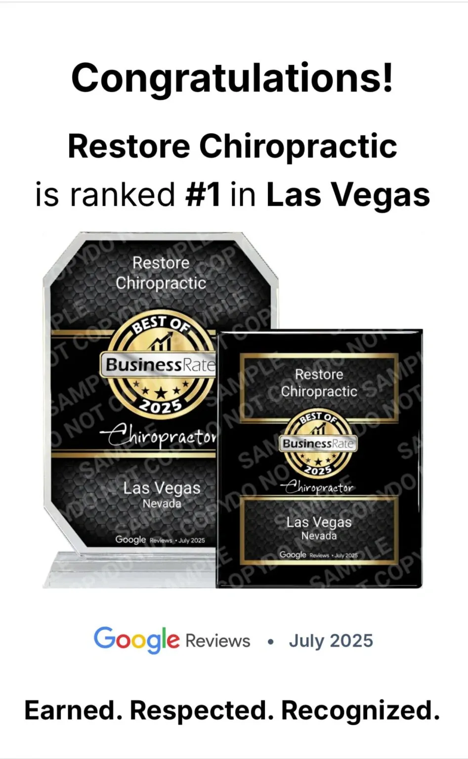 Announcement graphic stating Restore Chiropractic is ranked #1 in Las Vegas