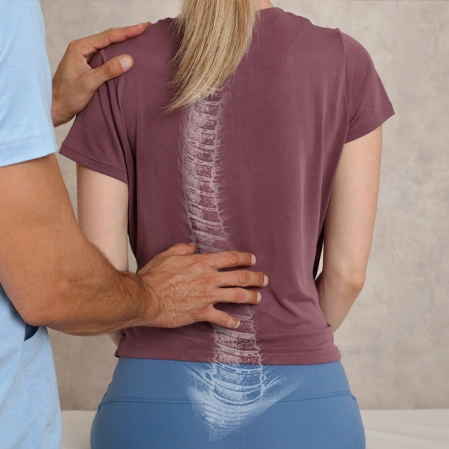 Person receiving a lower‑back spine assessment